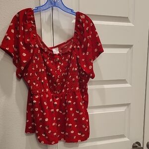 No Boundaries Red Floral Blouse